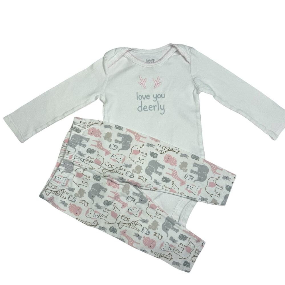 Carters Bodysuit Matching Outfit Baby Girl Dear White Pink 9 Months